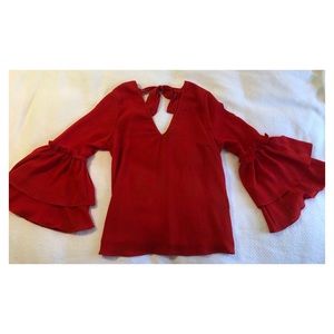Red Blouse with Peplum Sleeves